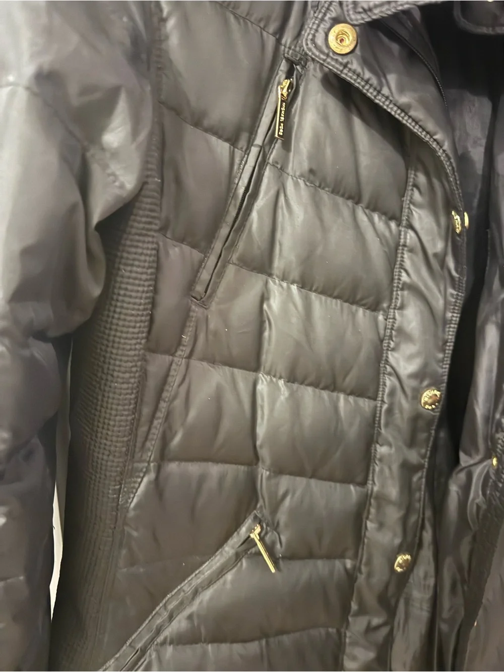 Michael Kors Black Quilted Puffer Coat Faux Fur Hood